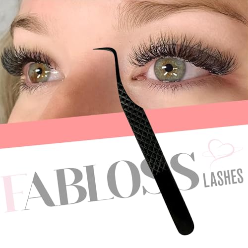 Lash Tweezers For Eyelash Extensions Fiber Tip Lash Tweezer Precision Professional Craft Tweezer, Japanese Steel (Black S-Curved Tweezer)