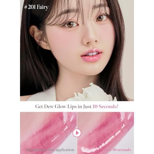 Dew Drop Tint #204 Rare 4.5g, Glossy, Lightweight Lip Stain, Glass-Like, High Shine, Moisturizing Lip Oil, Long Lasting Color, Hydrating Gloss, Dewy Finish, Korean Beauty Makeup