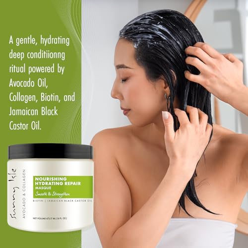 Sunny Isle Avocado & Collagen Hair Masque - Nourishing, Hydrating, Jamaican Black Castor Oil - 16oz