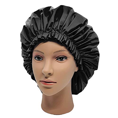 ELEBOX Premium Super Jumbo Waterproof Shower Cap for Long Hair - Black