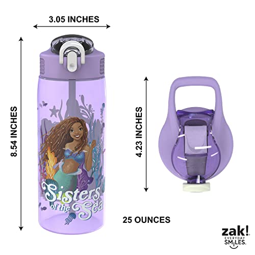 Zak Designs Disney The Little Mermaid 2023 Kids Water Bottle For School or Travel, 25oz Durable Plastic, with Pop-Up Antimicrobial Spout and Cover, Handle, and Leak-Proof (Ariel, Sisters of the Sea)