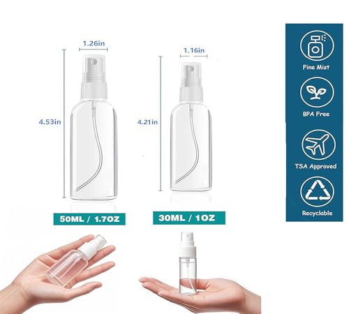 4-Pack Clear Travel Spray Bottles Leakproof for Face Hair Toner