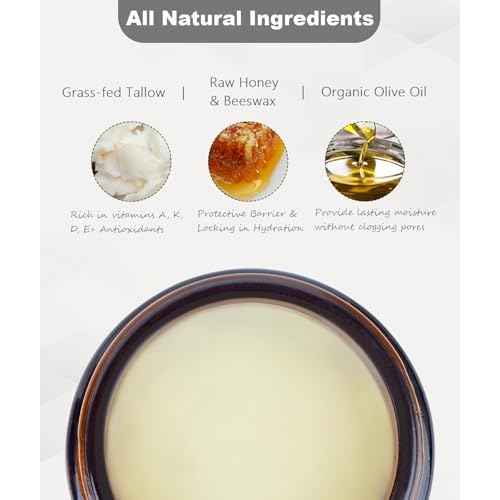 Beef Tallow for Skin (4 OZ), Whipped Beef Tallow and Honey Balm, Tallow Face Moisturizer, Grass Fed Beef Tallow for Face and All Skin Types