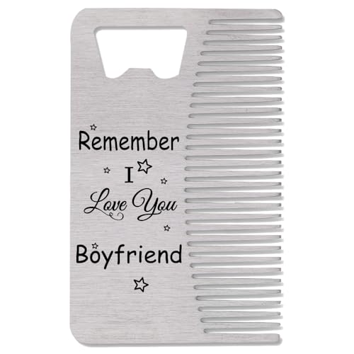 Boyfriend Birthday Christmas Gift for Boyfriend Fiance I Love You Gifts for Beloved Lovers Beard Comb for Beard Men Adults Fiance Remember I Love You Boyfriend Gift Bottle Opener for Men Male