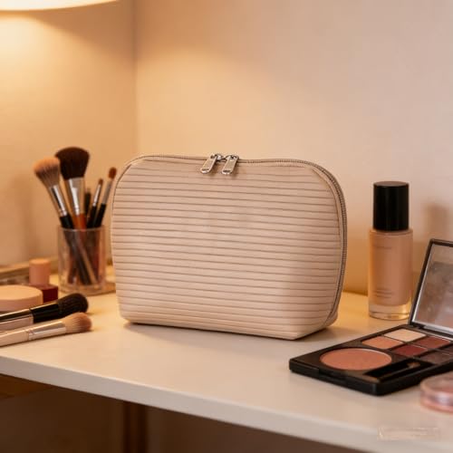 Waterproof Travel Makeup Bag for Women - Organizer with Brush Holders