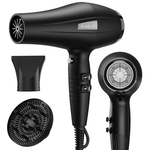 ANNLARY Ionic Hair Dryer 1875W with Diffuser & Nozzle