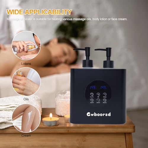 oil warmer for massage,massage Oil Warmer,lotion Warmer for Spa,Salon and Barber Shops,with 4 Oil Bottle 250ml Dispensers,with 1 White and 1 Grey funnels,Delay start control,Temperature control,Black