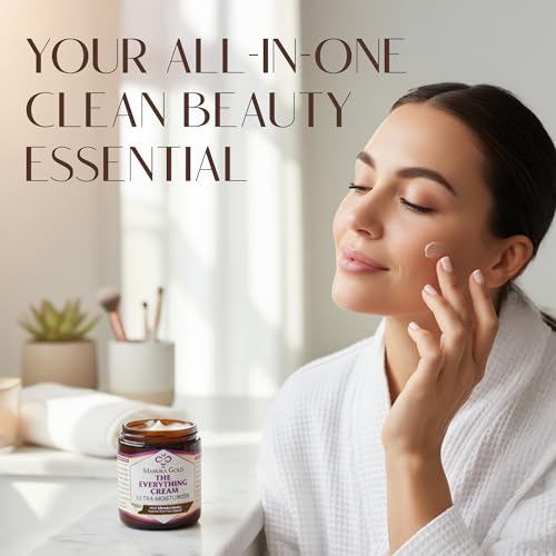 Manuka Gold The Everything Cream - Honey Manuka Cream in Glass Jar with Nourishing Oils for Dry skin - Hydrating Face Moisturizer with Aloe, Shea & Coconut 4 Fl Oz