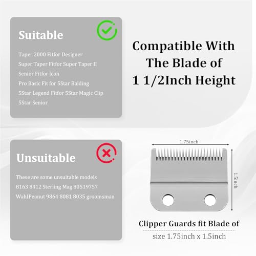 Clipper Guards Set with Metal Clip, Hair Clipper Attachment for Wahl Clippers, 4 Cutting Lengths 1.25 Inch, 1.5 Inch, 1.75 Inch, 2 Inch, Extra Long 10 12 14 16 Guard, Black