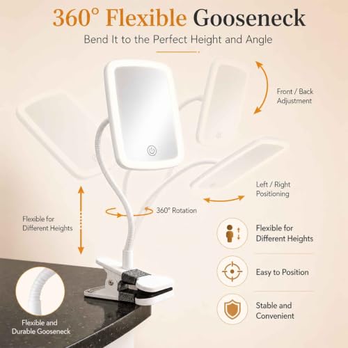 Ezcora Lighted Makeup Mirror with Clip-On Gooseneck – Portable & Rechargeable