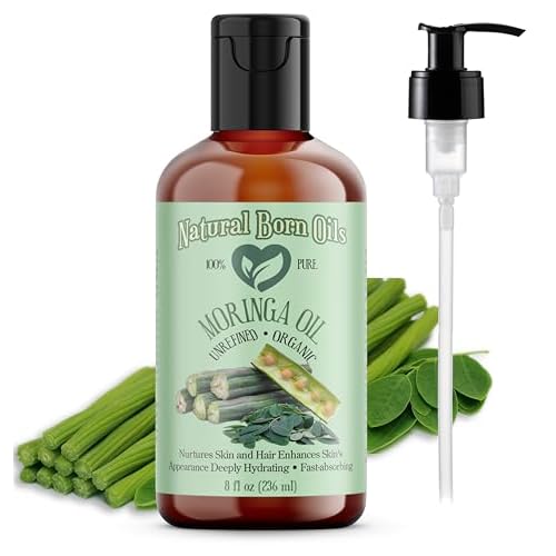 Natural Born Oils Moringa Oil, 8oz, Organic, Cold-Pressed, Rich in Vitamins A & C, Ideal for Moisturizing Skin, Strengthening Hair