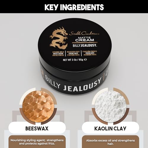 Billy Jealousy Stable Condition Matte Cream for Men with Natural Hold and Matte Finish, Reworkable, Lightweight, Water Based Hair Styling Product, Vanilla & White Musk Scent, 3 Oz.