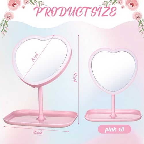 8 Pcs Spa Party Supplies 8 Heart Shaped Mirror Spa Party Mirror for Girls Sleepover Party Favors Makeup Mirror for Spa Party Sleepover Party Slumber Birthday Party Favor, Pink