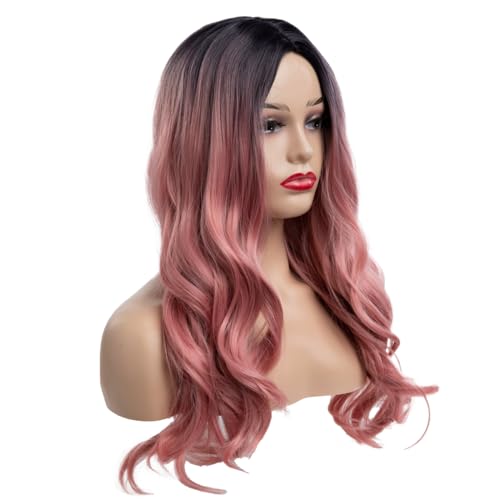Beweig Ombre Pink Long Curly Wavy Synthetic Costume Wig for Women