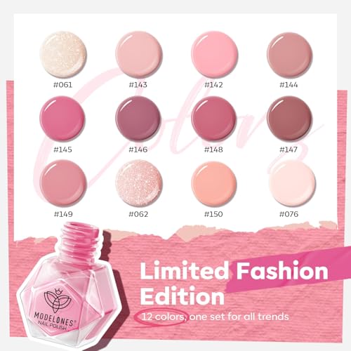 modelones 12-Color Nude Pink Nail Polish Set - Mellow Peach Pink Variant, Quick Dry