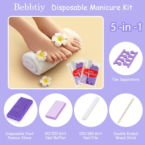 Bebbtiy 5-in-1 Disposable Pedicure & Manicure Kit Set with 80/100 Grit (20 Count)