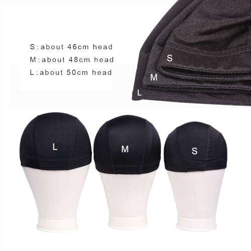 Black Dome Wig Caps (5-Pack), Stretchy Nylon Size M