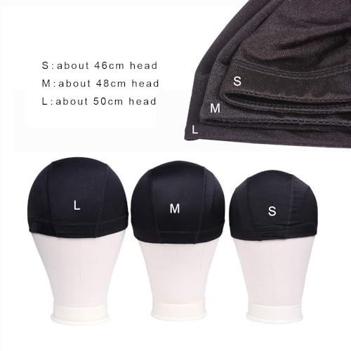 YANTAISIYU 5 PCS/Lot Black Dome Caps Wig Caps for Making Wigs Stretchable Hairnets Wig Cap with Wide Elastic Band (Dome Cap L)