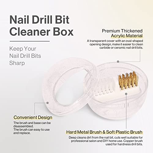 Nail Drill Bits Cleaner Brush with Clear Cover - White