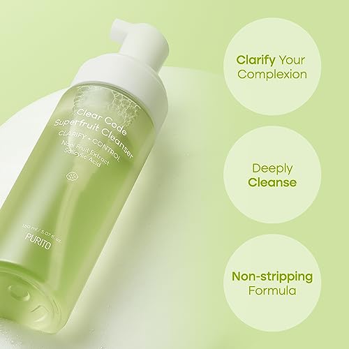 PURITO Clear Code Superfruit Cleanser 150ml / 5.07 fl. oz., Next Generation Clarifying Solution with Noni Fruit Extract,Non-Irritating,Vegan,Cruelty-Free,Suitable for Sensitive Skin,Korean Skincare