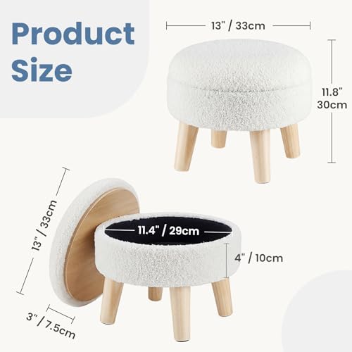 DUMOS Round Storage Ottoman with Reversible Tray, Teddy Velvet, Beige