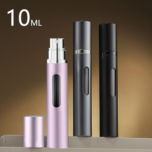 3-Pack 10ml Refillable Travel Perfume Atomizer, Leakproof Bottom-Fill Spray Bottle, Compact Reusable Fragrance Dispenser for Women Men Gift (Black+Blue+Gray)