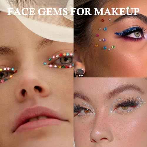 NOOEPC Self Adhesive Face Gems Stickers, Hair Gems Face Jewels Eye Jewels Rhinestones Festival Essentials Rave Accessories Rhinestone for Face, Eye, Makeup Stickers for Kids,Women