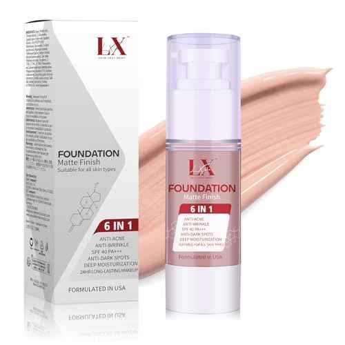 LXSKN 6-in-1 Makeup Infused with 1% Hyaluronic Acid- Matte + Poreless Liquid Foundation For A Glowing & Soft-Focus Look, Suitable for All Skin Types (108 Light, 6-in-1 Makeup Foundation)
