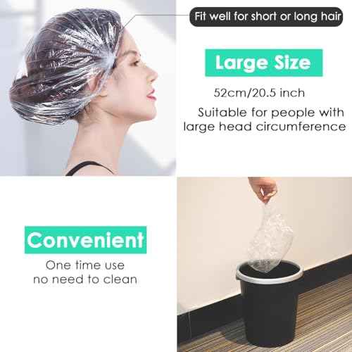 Keeygo Disposable Shower Caps 50 PCS Bath Caps Clear Waterproof Plastic Wraps for Women, Hotel Travel Essentials Accessories Hair Caps(20.5")