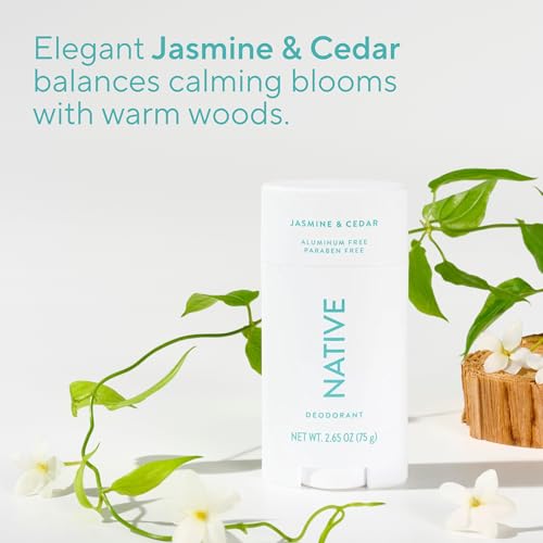 Native Jasmine & Cedar Aluminum-Free Deodorant for Women & Men, 2.65oz — 72-Hour Protection