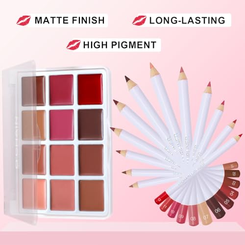 O'CHAIN 12 Colors Matte Lipstick Palette with Lip Liners Set