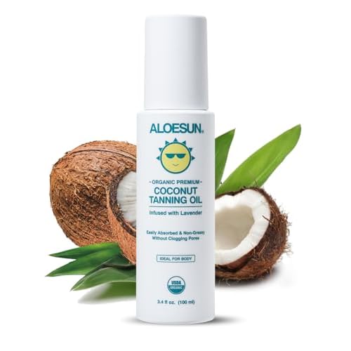 ALOESUN Organic Coconut Tanning Oil Spray Infused with Organic Lavender Oil | Natural Deep Tanning Accelerator | Moisturizing & Hydrating Tan | Non-Greasy | Vegan & Cruelty-Free | Travel Size 3.4 Oz | Organic, Coconut, Non-Greasy, Vegan, Cruelty-Free