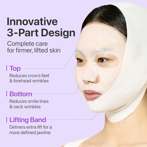 numbuzin No.9+ NAD+ BIO Lifting Full Face Mask, Peptide & Collagen Two-Piece Firming Mask for a Smooth, Defined-Looking Skin Finish, 4 Sheets + Lifting Band