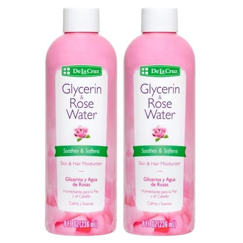 De La Cruz Rose Water and Glycerin for Face - Rosewater Facial Toner and Moisturizer for Skin and Hair 8 fl oz (236 mL) - 2 Bottles