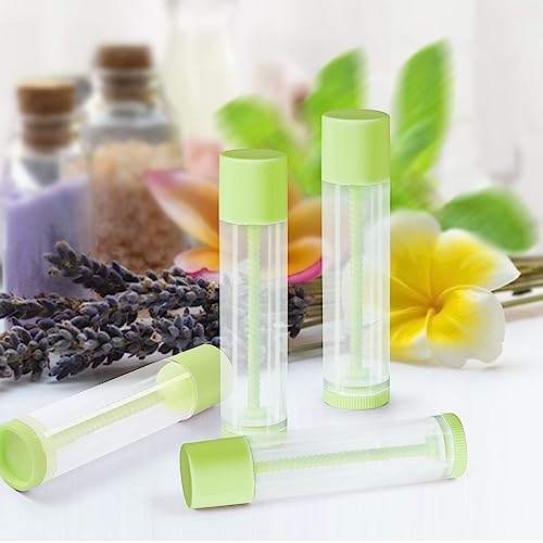 LotFancy Lip Balm Tubes Empty, 60PCS 5.5ml (3/16 Oz), Clear Lip Balm Container Tubes with Green Caps, BPA Free & Leak Free, Refillable