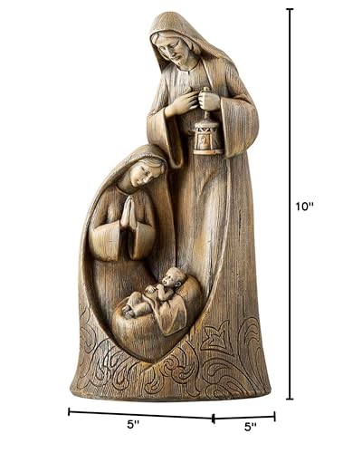 Avalon Gallery Christmas Figurines - Carved Wood Look Joseph Mary and Jesus Tabletop Nativity Figurine, 10-Inch, Holy Family