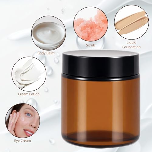 48 Pack 4oz Amber Glass Jars with Lids - Airtight, Leak-Proof Containers for DIY