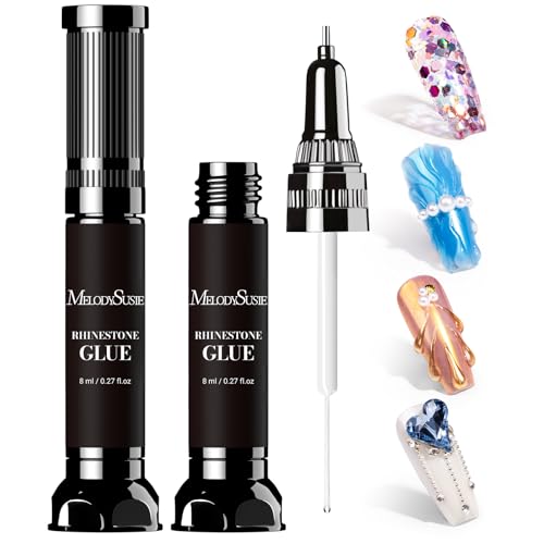 MelodySusie Rhinestone Glue Gel 8ml*2 with Brush for Nail Gems & Charms - Long Lasting