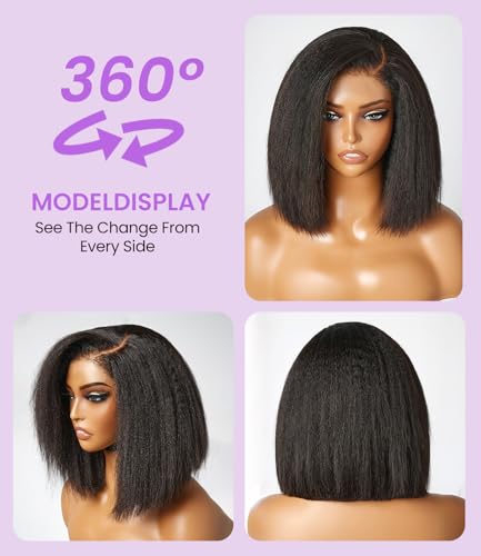 Kinky Straight Bob Human Hair Wig for Black Women - 12 Inch Glueless
