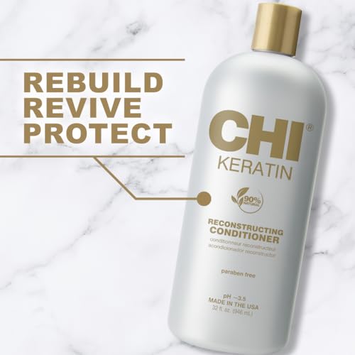 CHI Keratin Reconstructing Conditioner, Delivers Healthier Hair, Adds Shine & Helps Prevent Future Breakage, Sulfate, Paraben, & Cruelty-Free, 32 Oz