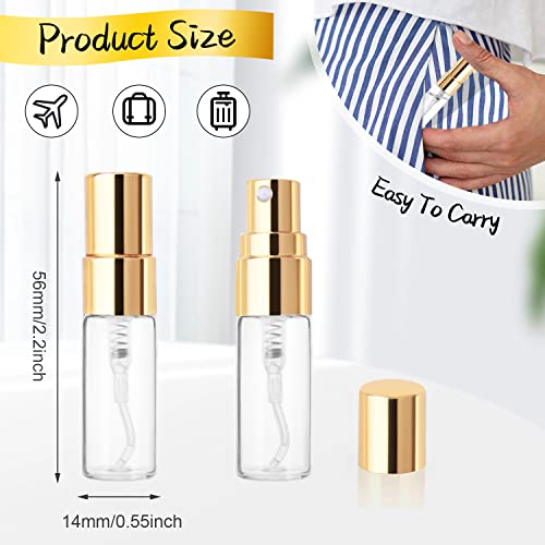 Cositina 30 Pack 3ml Fine Mist Atomizer Glass Bottle Mini Clear Spray Vials Empty Refillable Perfume Bottles with Gold Lids for Fragrance Scent Liquid Sample DIY Sprays