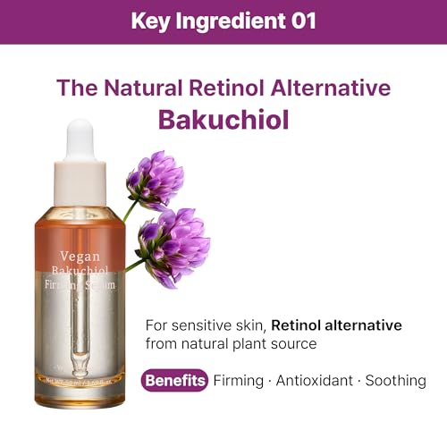 Vegan Bakuchiol Firming Serum, Dual-Layer Hydrating Bakuchiol, Sweet Almond Oil & Panthenol, Radiance & Sensitive Skin Care, 1.7 fl.oz