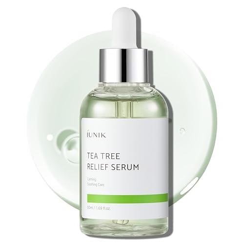 IUNIK Tea Tree Relief Vegan Serum for Acne-Prone Skin - Non-Sticky & Lightweight Facial Ampoule with Centella Asiatica for Soothing, Calming, and Balancing - Korean Skincare