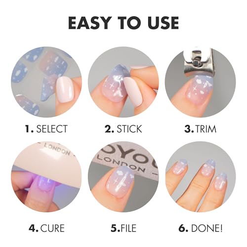 MOYOU LONDON Semi Cured Gel Nail Strips Flower 20 Pcs. UV Gel Nail Wraps for Salon-Quality Manicure, Easy to Apply, Trim, & Remove