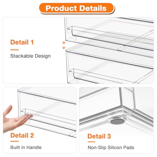 Clear Stackable Storage Drawers,2 Pack Plastic Organizers Bins for Makeup Organizer,Bathroom Makeup Organizer for Palettes,Cosmetic, and Beauty Supplies,Ideal for Vanity, Cabinet,Desk Organization