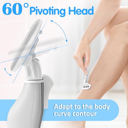 Razors for Women Include 1 Non-Slip Metal Handle and 7 Blade Refills, 5 Premium Blades Women's Razors for Shaving with 360¡Æ Lubrication Reduces Irritation, Silver