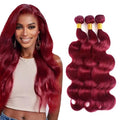Burgundy Body Wave Human Hair Bundles - 3 Pack 28-32 Inch