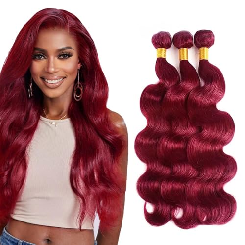 Burgundy Body Wave Human Hair Bundles - 3 Pack 28-32 Inch