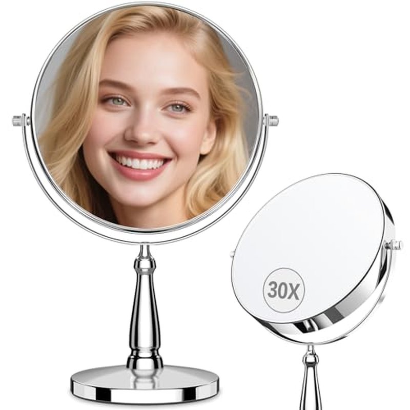 30X Magnifying Mirror, Vanity Mirror Tabletop for Women, Metal Makeup Mirror with Magnification, Desk Mirror with Stand for Home & Office Decoration, Great Gift Option, 8 Inch