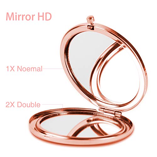 Rose Gold Compact Makeup Mirror with 1x Magnification
